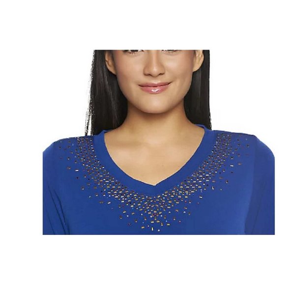 Quacker Factory Fabulous Facets 3/4 Sleeve Trapeze Hem Knit Top MEDIUM (909) - Picture 2 of 5